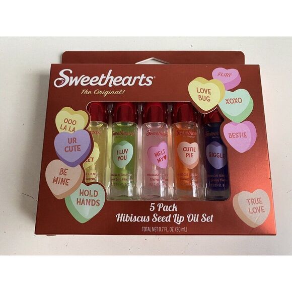 5 Pack Taste Beauty x Sweethearts Hibiscus Seed Infused Lip Oil Set Valentines - Picture 1 of 11